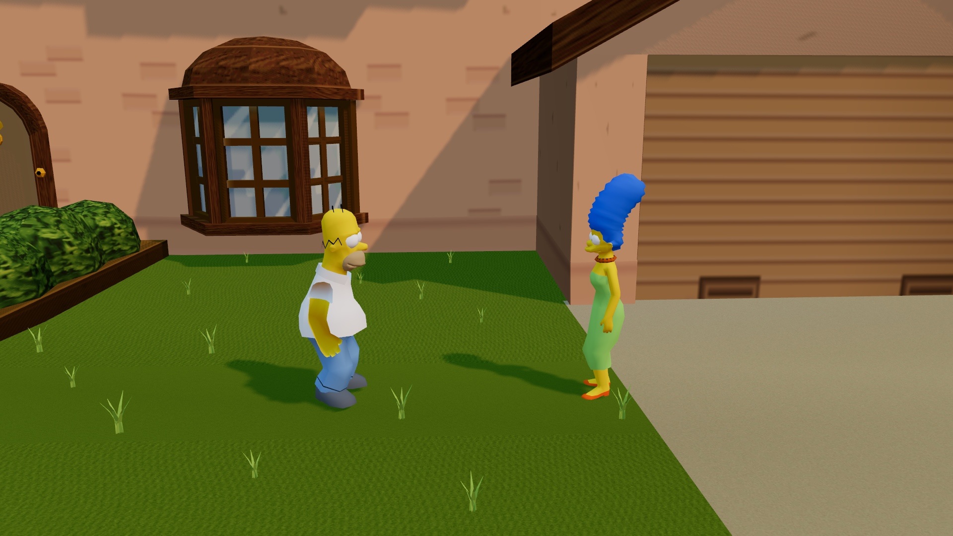 Homer and Marge outside the Simpsons house in the separate browser reconstruction